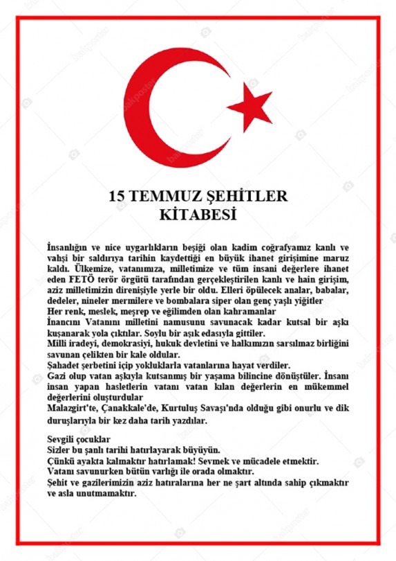 15 temmuz kitabesi okul posteri tablo pano