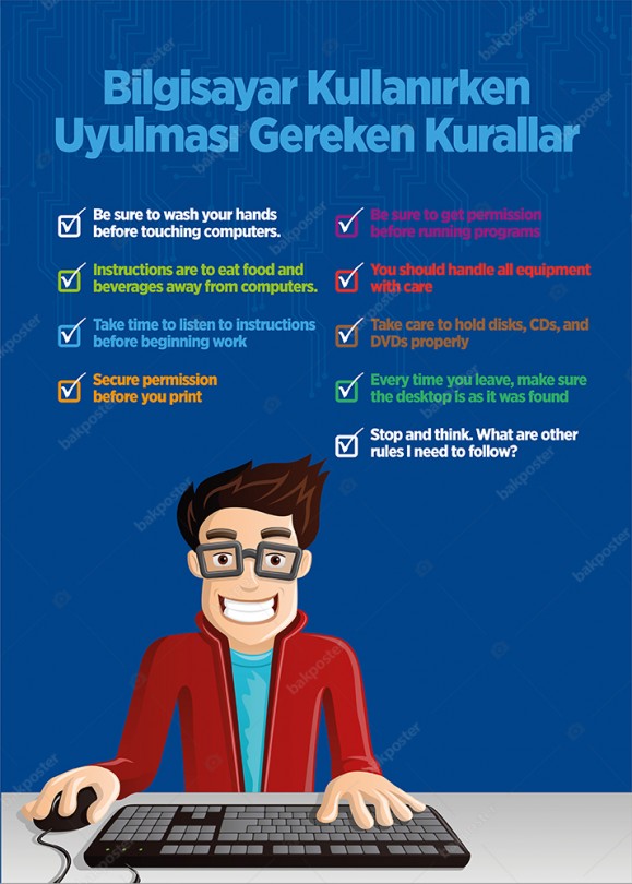 bilgisayar kurallari okul posteri