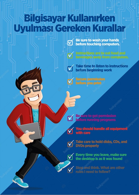 bilgisayar kurallari okul posteri