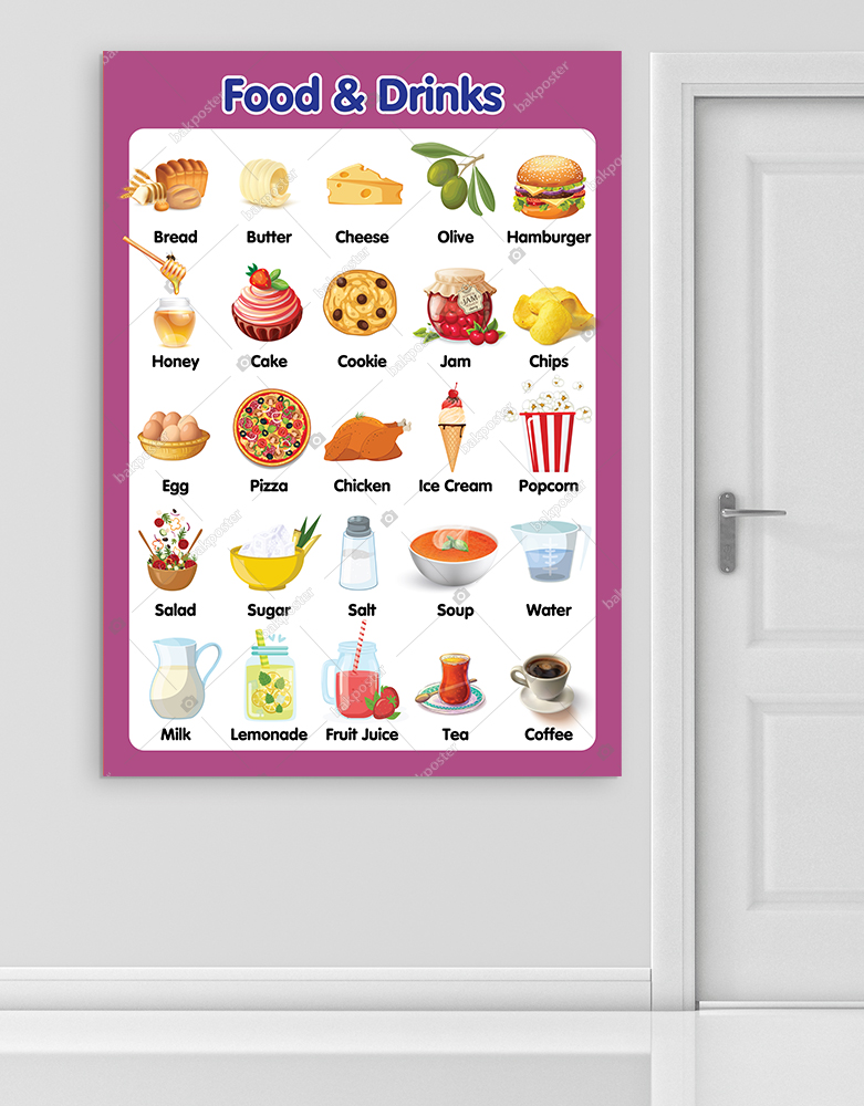 Food Drinks İngilizce Okul Posteri