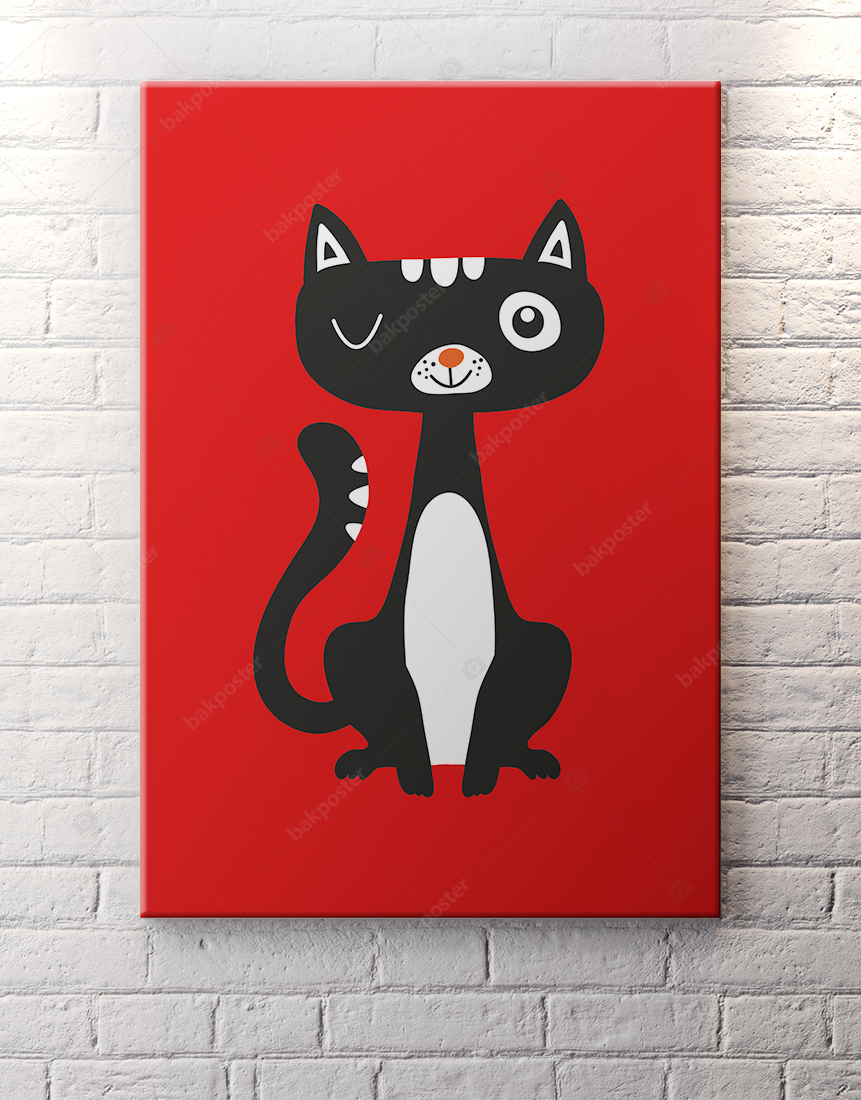 Kırmızı Zeminli Kara Kedi Tablo