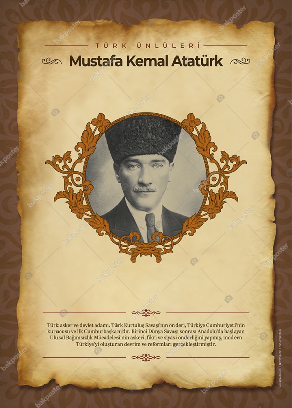 Mustafa Kemal Ataturk Turk Unluleri Okul Posteri Serisi