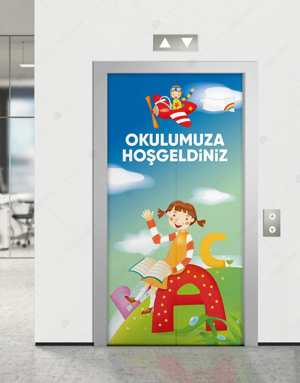 okulumuza hosgeldiniz asansor kapi giydirme