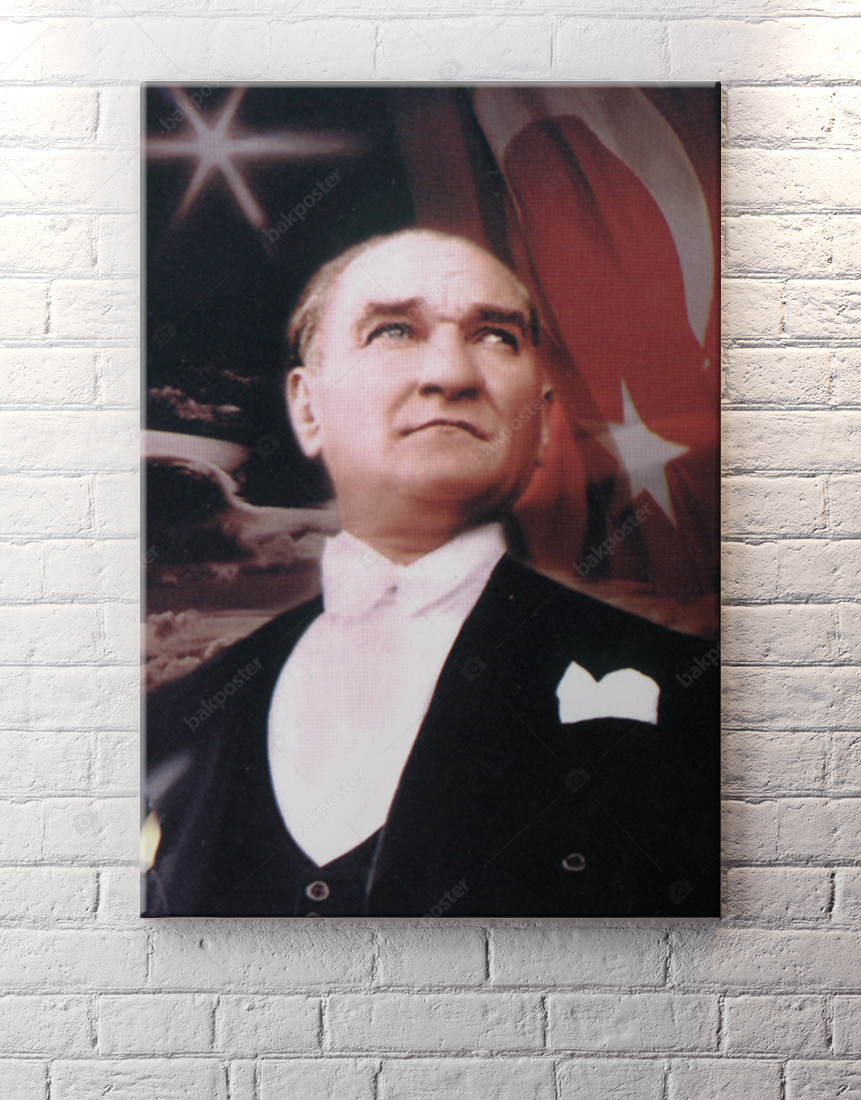 Ataturk Bayrak Renkli Kanvas Tablo 50x70 Cm Ayakli Poster
