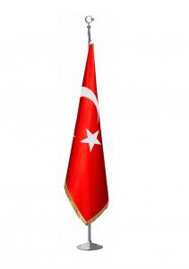 Türk Bayrağı Kenarları Simli Pirinç Direk Kullanıma Hazır (100X150Cm) Makam Bayrak